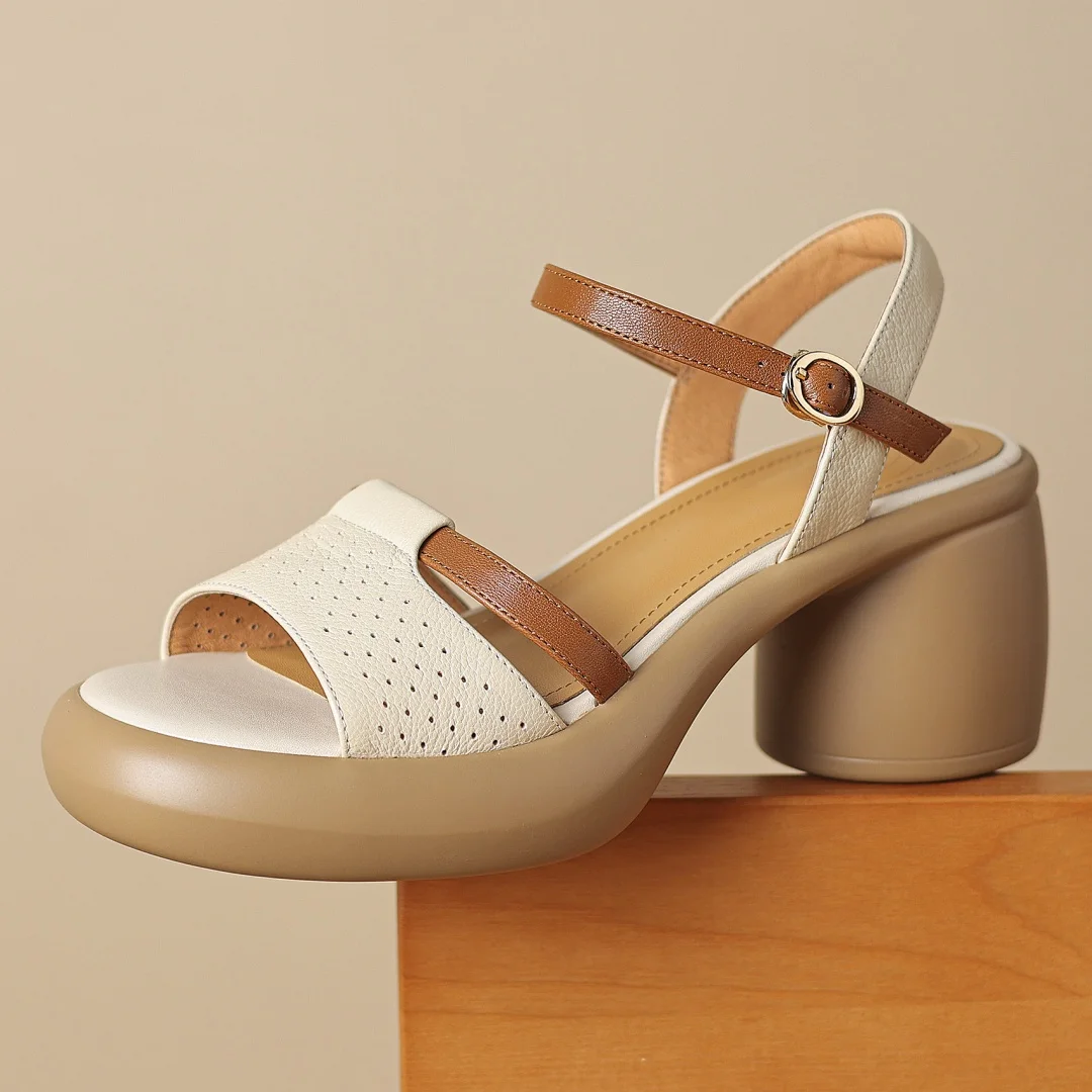 Сандалии женские из натуральной кожи лоскутные дышащие босоножки с ремешком на