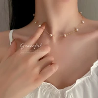 real gold electroplating korean simple chaodanshui pearl necklace collar bone chain girlish temperament design