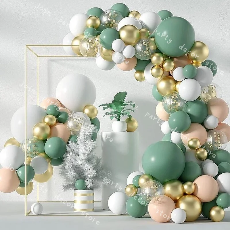 

114Pcs Avocado Green Balloons Garland Arch Kit Retro Green Chorme Gold Latex Globos Birthday Christmas Wedding Party Decors 2021