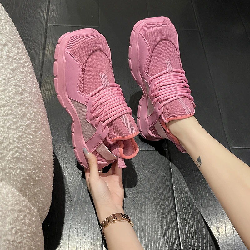 

Casual Mesh Sport Running Women Shoes Autumn Platform Heels Round Toe Breathable Tennis Sneakers Walking Hiking Mujer Zapatos