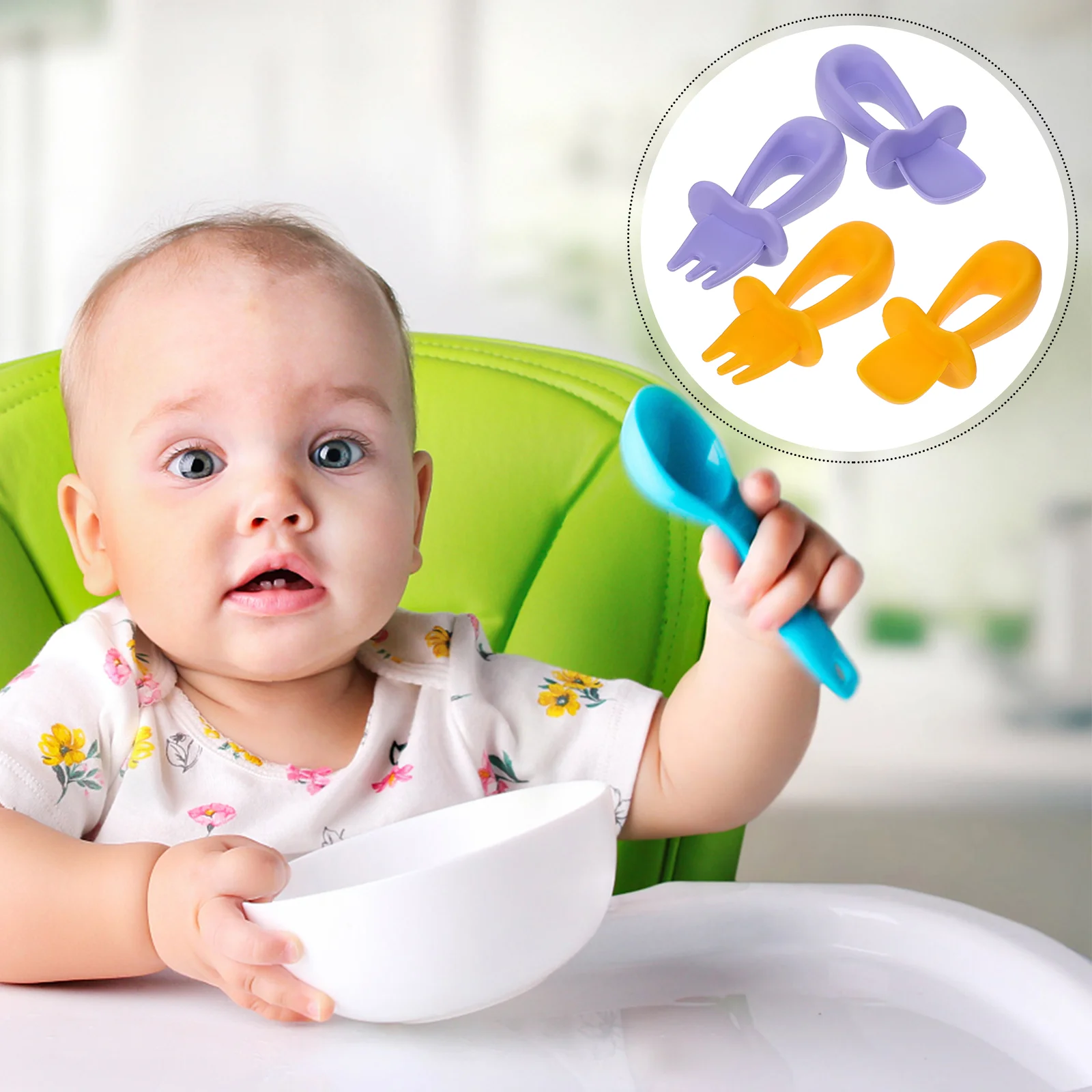 

2 Sets Infant Silicone Fork and Spoon Self Feeding Utensil Set Babyware for Infants Eating Dinning