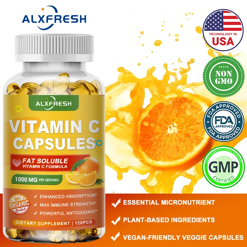 

120PCS Vitamin C Capsules Supplement for Antioxidant Improve Spots Pigmentation Anti-wrinkle Whitening Skin Boost Immune