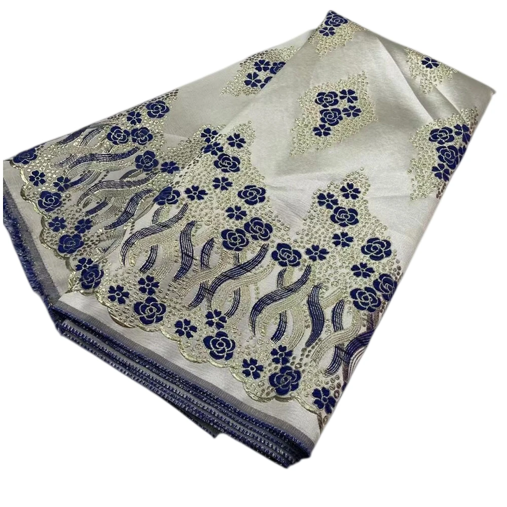 

High Quality Flower Printed Design Brocade Gauze Fabrics Skin Friendly Telas Darmask African Asoebi Lace For Women Beauty Cloth