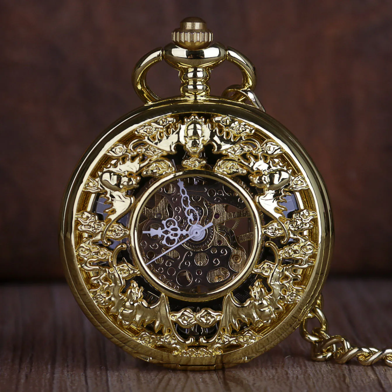 Gold Vintage Mechanical Pocket Watch Roman Numerals Display Clock Belt Chain Pendant Gift Men Women