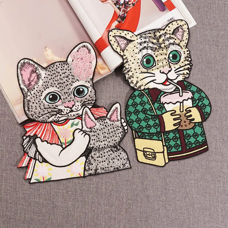 

Большие вышитые нашивки с мультяшными животными и большими кошками для одежды DE1542