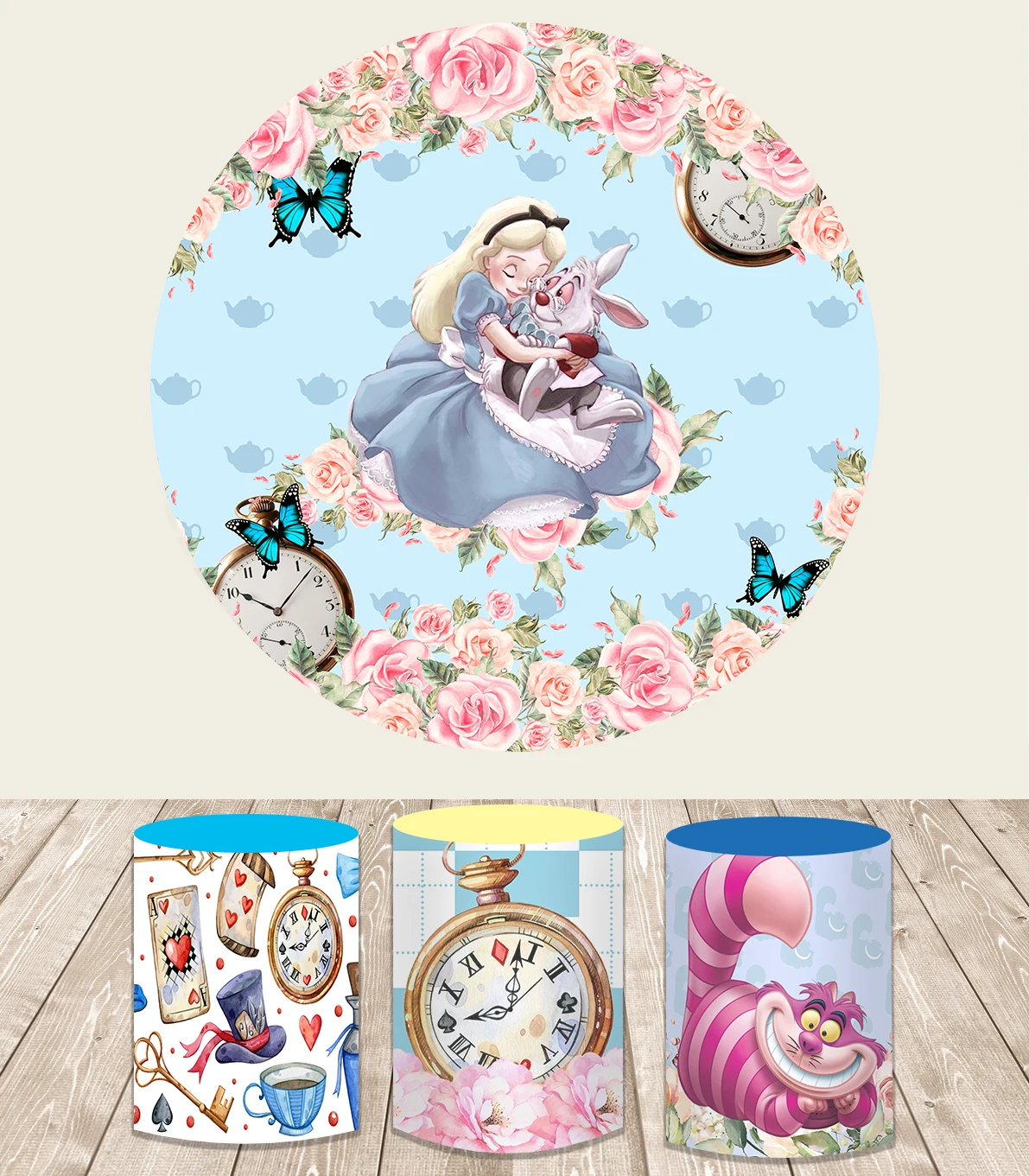 

Круглый виниловый и эластичный фон для детской фотосъемки с изображением Алисы в стране чудес