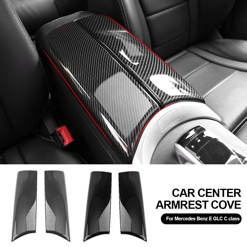 

Carbon Fiber Car Center Armrest Stowing Tidying Armrest Box Panel Cover Interior Accessories For Mercedes Benz E GLC C class