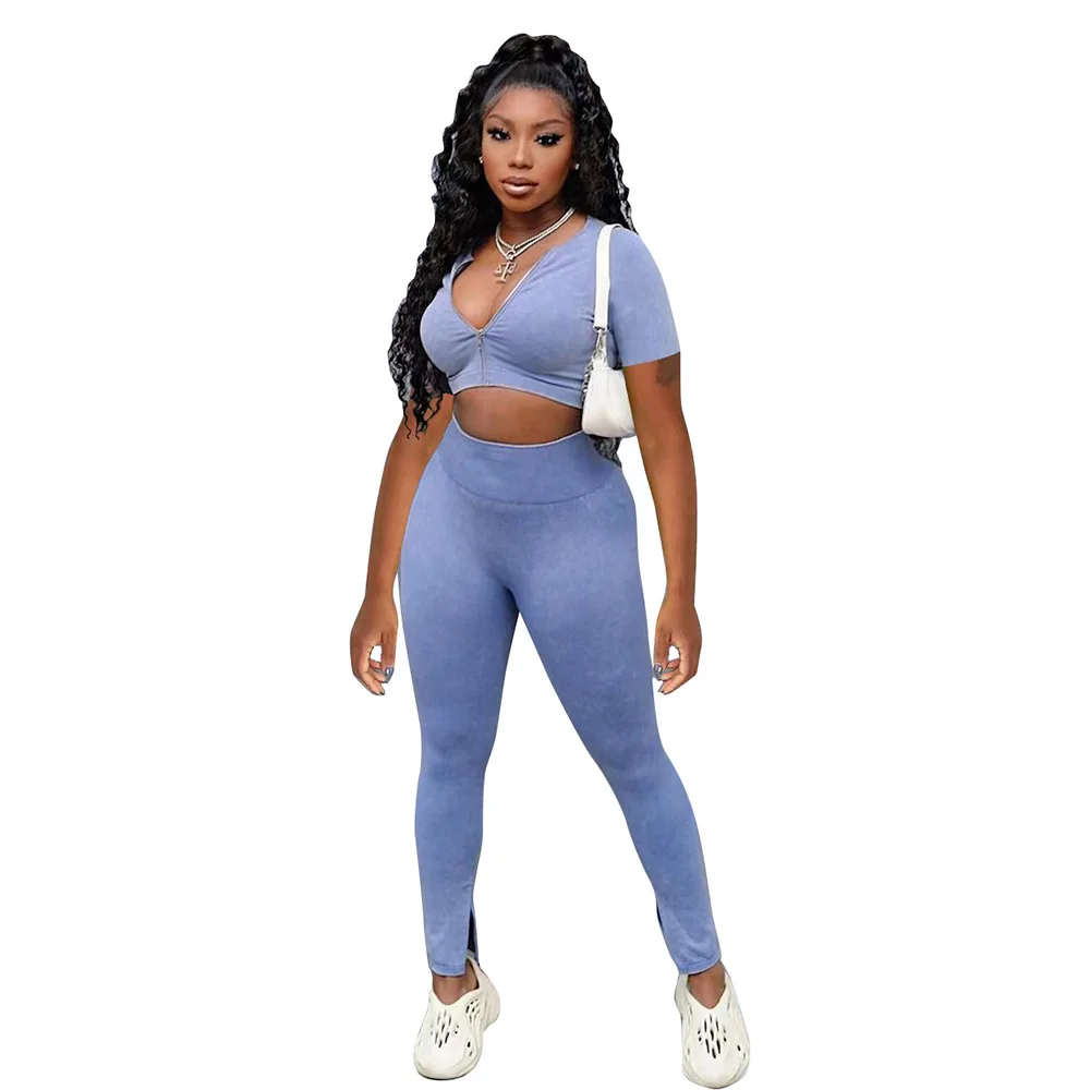

Women's tracksuits casual sport zipper short sleeved top two pieces pant sets 3132