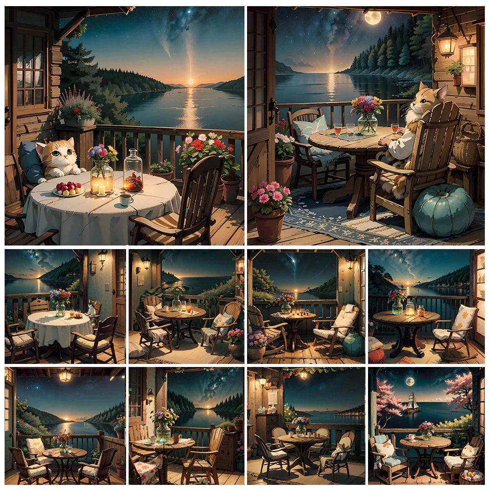 

5D Lake View Diamond Painting Landscape Cat Full Drill DIY Diamond Embroidery Cross Stitch Mosaic Picture Rhinestone Home Decor
