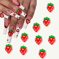 20pcs kawaii strawberry nail art charm pink cute fruit strawberry flat back 3d nail rhinestone diy manicure decoration