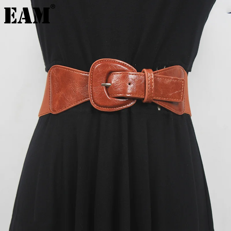 

[EAM] Pu Leather Green Pu Leather Wide Elastic Belt Personality Women New Fashion Tide All-match Spring Autumn 2023 1DE0964