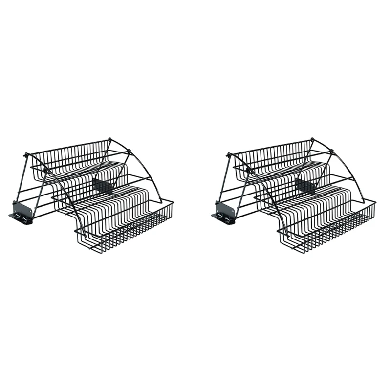

2X Metal 3-Tier Pull Down Spice Rack - Easy Reach Retractable Large Capacity Kitchen Storage Shelf Organizer A