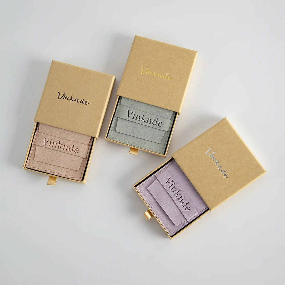 Custom logo Paper Cardboard Box Jewelry Package Gifts Drawer Box Necklace Bracelet Ring Box Organizer Microfiber Gift Bag Pouch