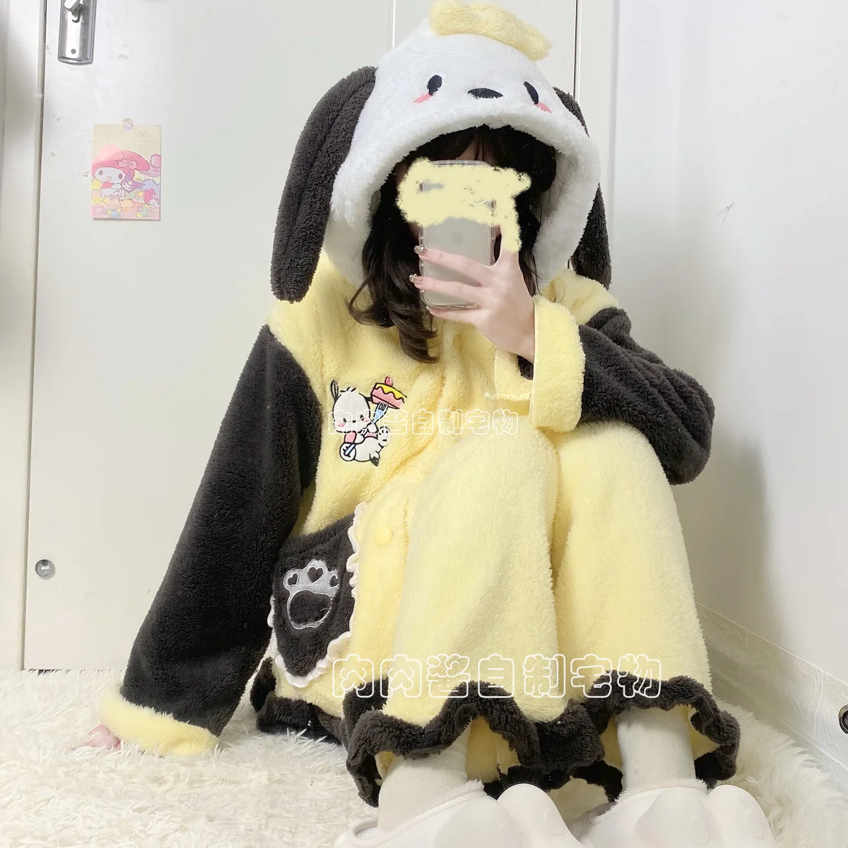 

Kawaii Sanrio Pachacco Anime Cartoon Plush Women's Pajamas Set of Winter Warm Flannel Pajamas Two Sets of Thickened Homewear