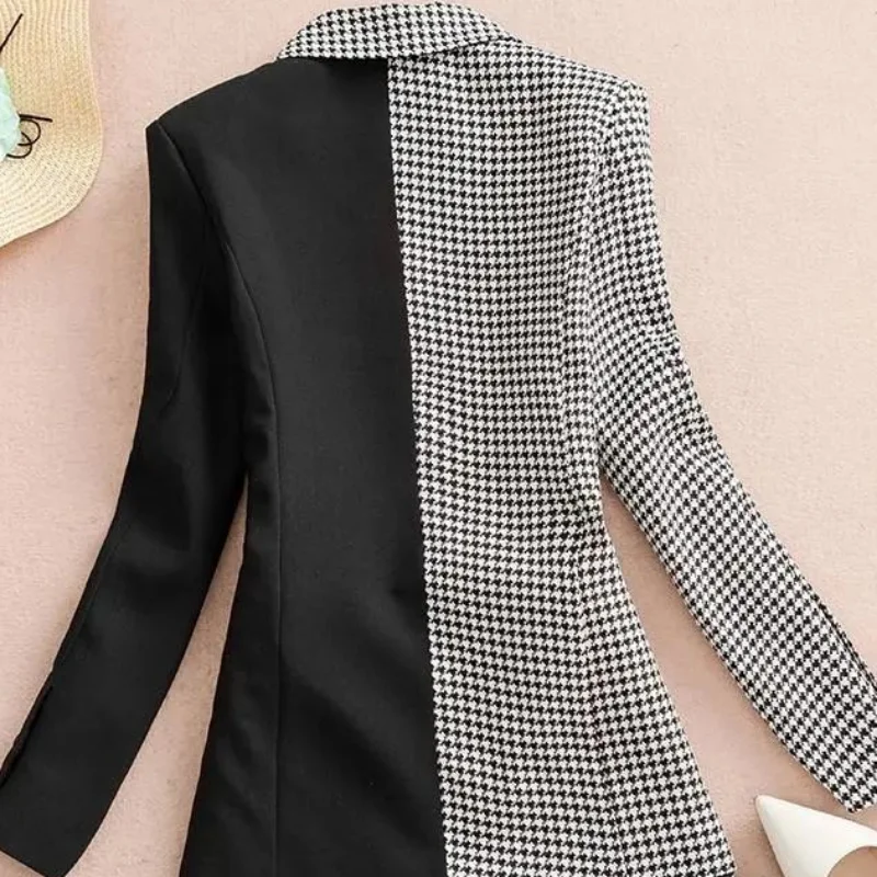 Black White Plaid Casual Women's Blazer Suits Tailoring Jacket for Women Latest Fashion Blazers Clothing Coat Korean Long Trend images - 6
