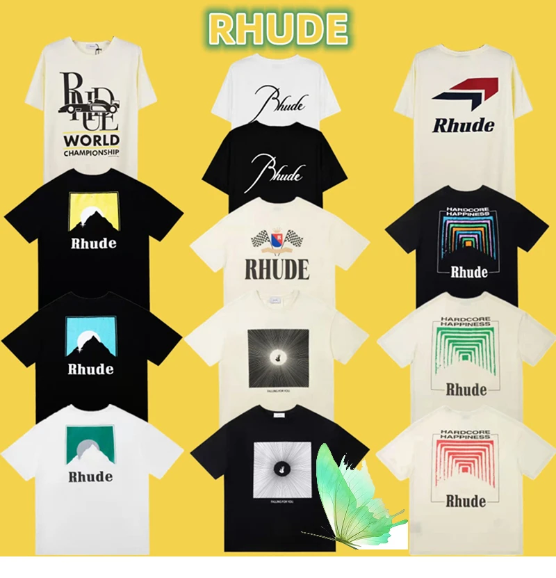 

Summer Hip Hop Casual Top Tee 100% Cotton RHUDE T Shirt Men Women High Quality Street Fashion Printing Process T-shirts