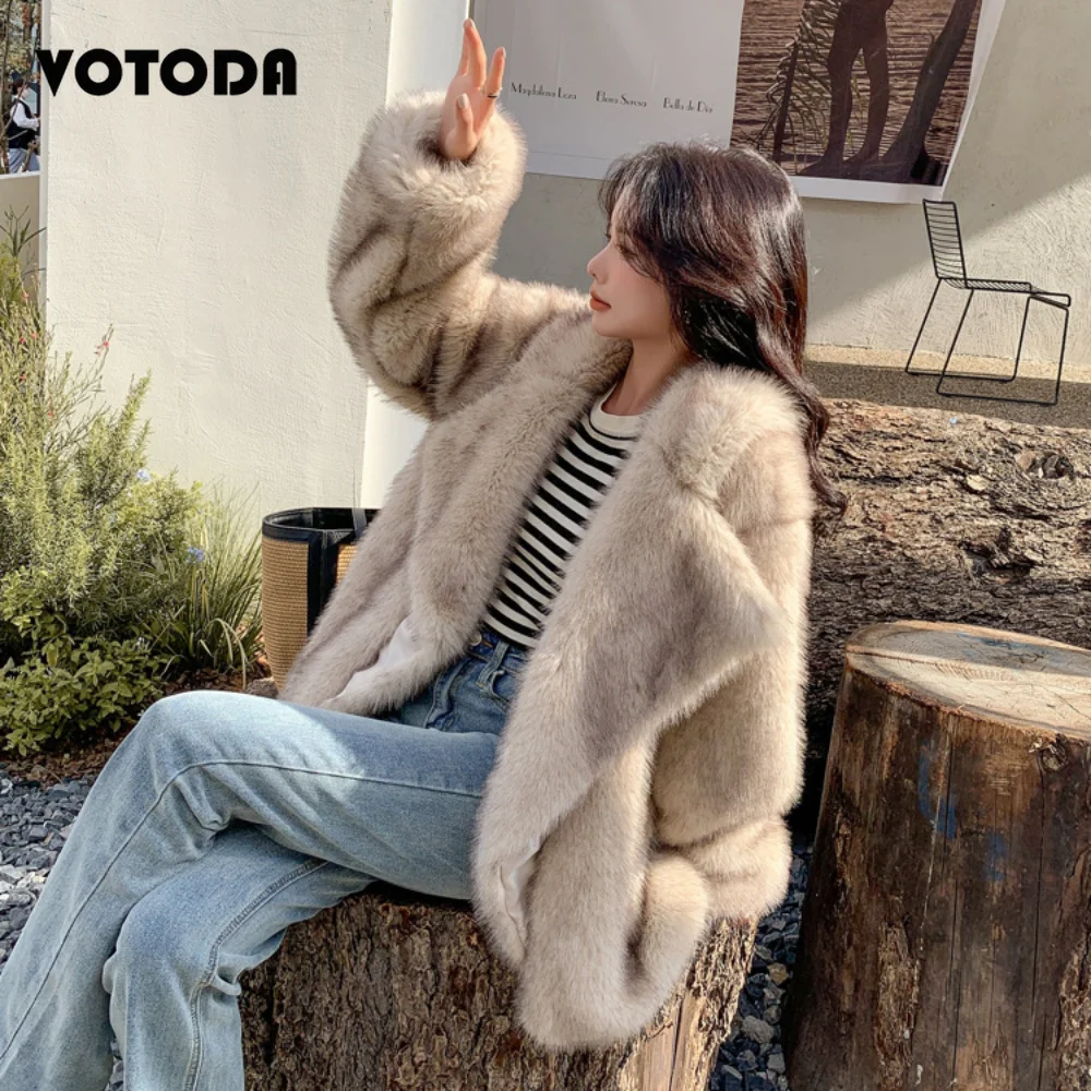 Winter Women Luxury Fur Coats Fluffy Furry Faux Mink Coat Loose Casual Turn-down Collar Jacket Fake Fox Fur Overcoat Outerwear