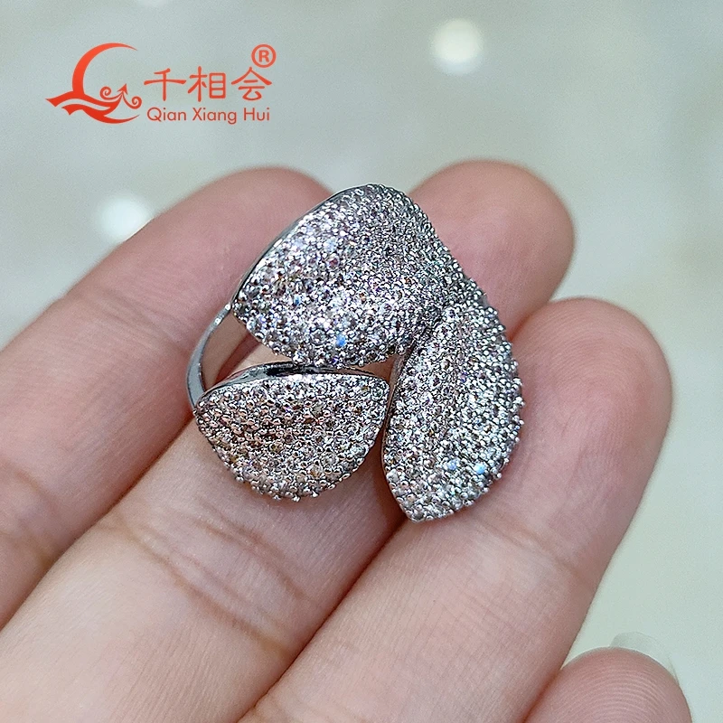 21*23.7mm Three big leaves Sterling 925 Silver hip hop round Moissanite Ring Men women Diamonds Male fine Jewelry