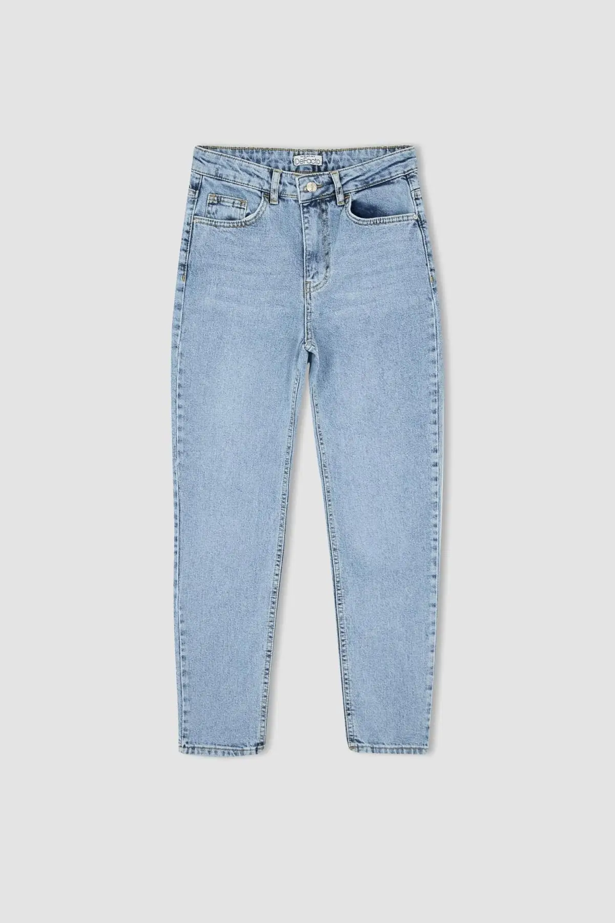 

Women's Jean Slim Fit High Waist Washed Full Length Straight Pant Streetwear Female Buttons Zipper Ladies