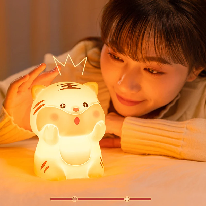 

NEW Led Cute Silicone Tiger Lamp Night Light Touch Sensor Rechargeable Bedside Cartoon Lamp for Bedroom Home Kids Birthday Gift