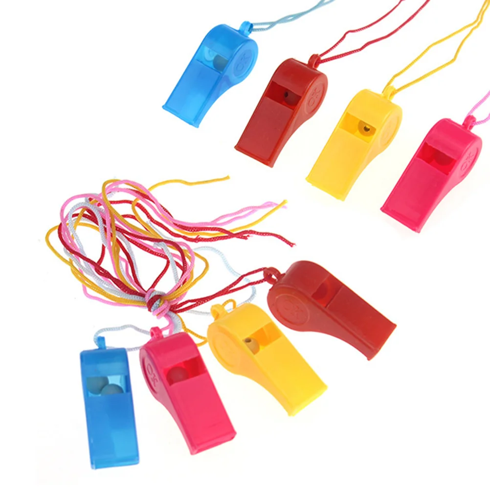 

8pcs Plastic Training Whistle Sports Referee Whistle with Lanyard (Random Color)