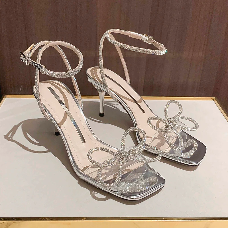 

Женские сандалии с квадратным открытым носком, туфли на тонком высоком каблуке с узким ремешком и пряжкой, новинка 2022