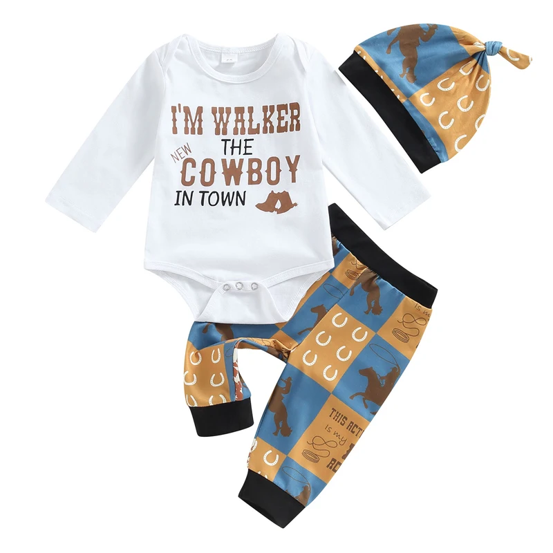 

Multitrust Baby Boy Football Outfit 3PCS Long Sleeve Bodysuit Pants Funny Letters Baby Coming Home Outfit Sports Clothes Set