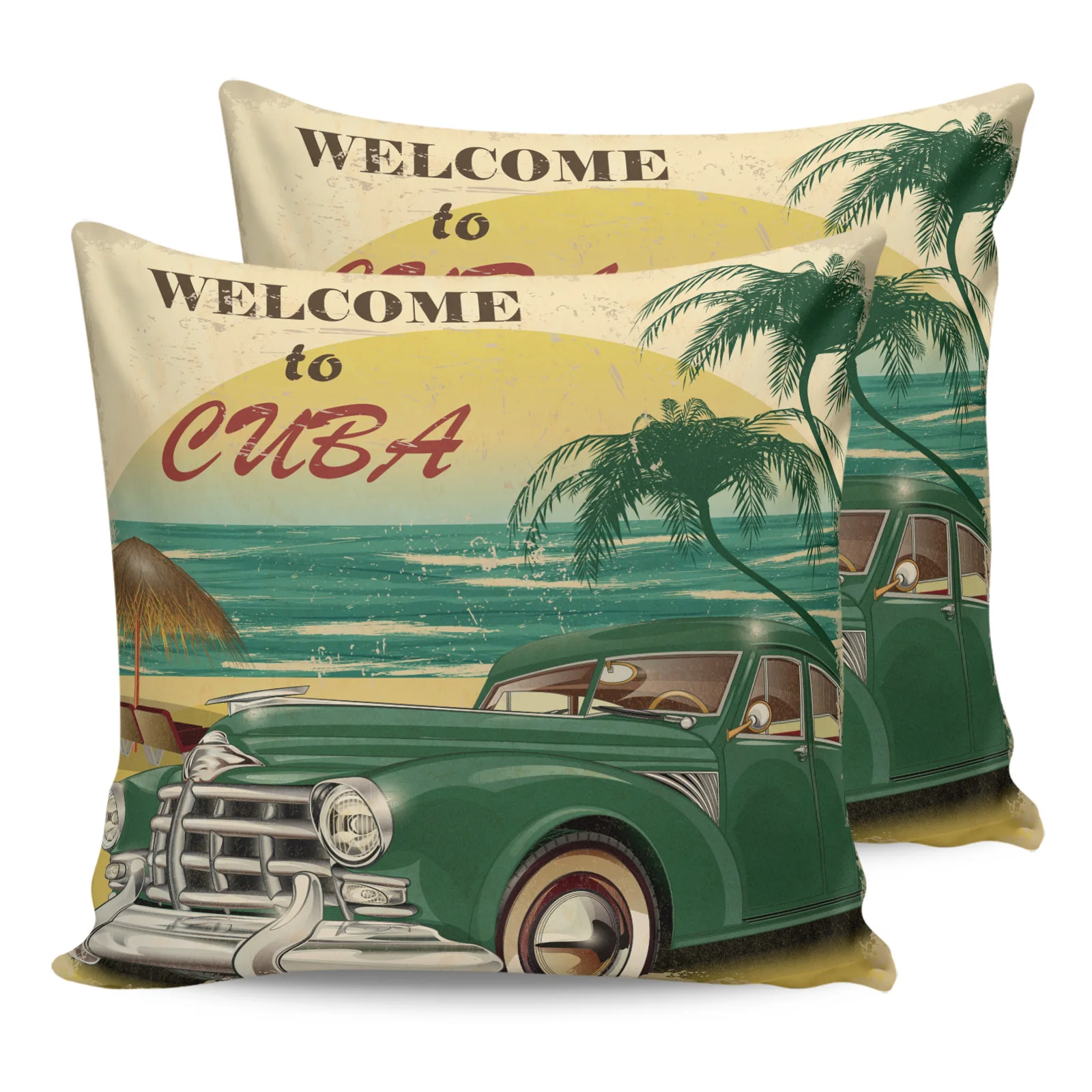 

2PCS Pillowcases Retro Style Poster Cuba Cushion Cover Home Bedding Living Room Decorative Couch Throw Pillow Case