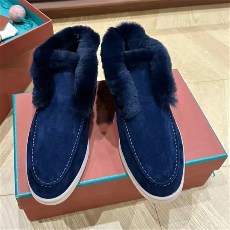 Меховые Лоферы для женщин и мужчин высокие натуральная кожа бархатная теплая