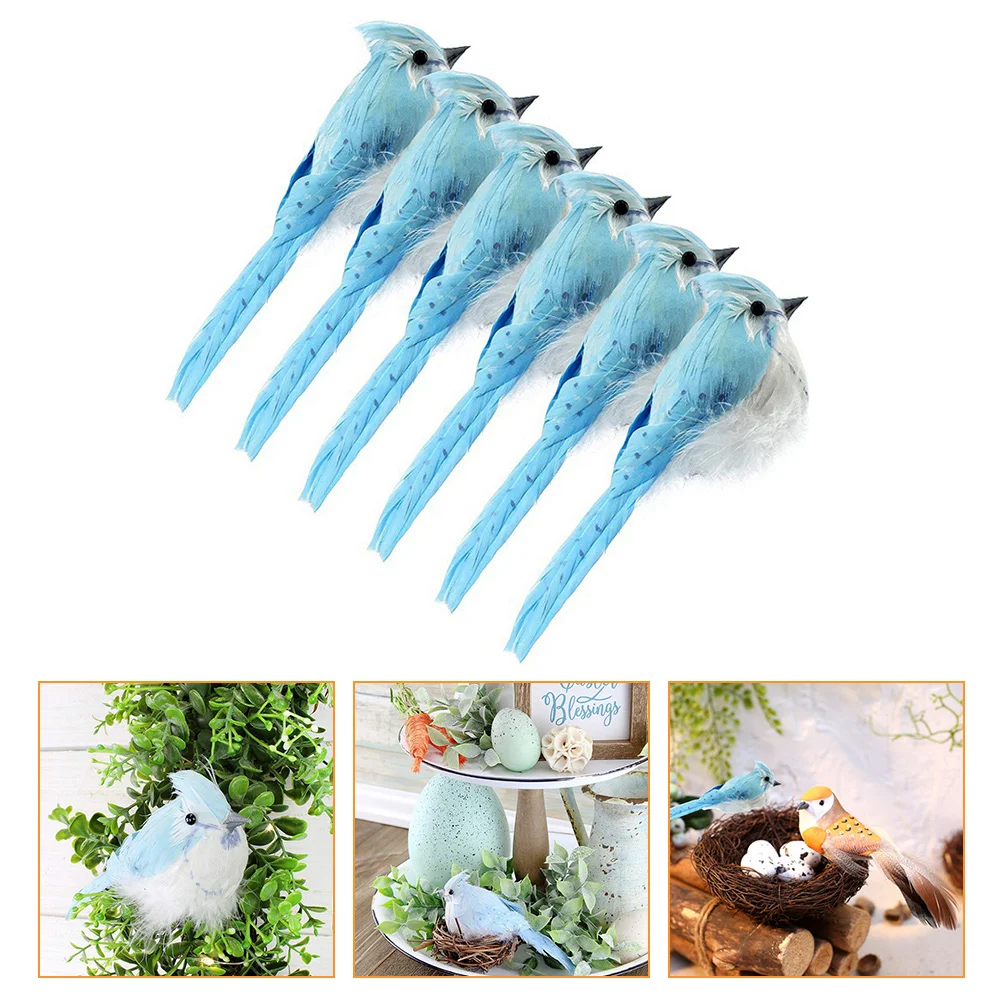 

6 Pcs Decoration Statues Lifelike Bird Statues Novel Tabletop Decorations (Blue)
