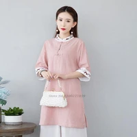 2022 women vintage blouse traditional chinese floral blouses cotton linen vintage women shirts chinese tops oriental tang suit