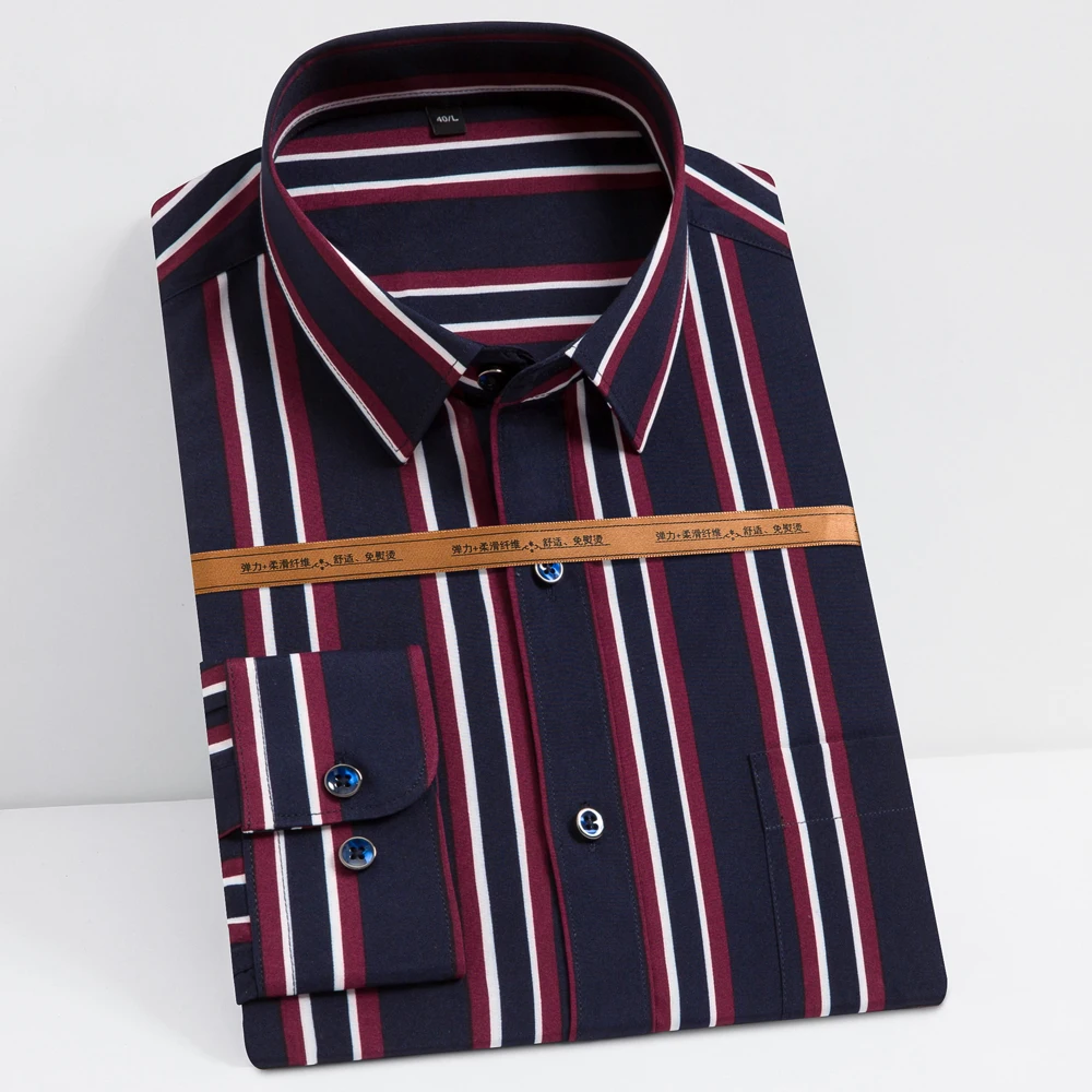 

Мужская мода мягкий и гладкий стрейч платье в полоску и рубашки единичные с накладным карманом для девочек, с длинным рукавом Стандартный-fit...