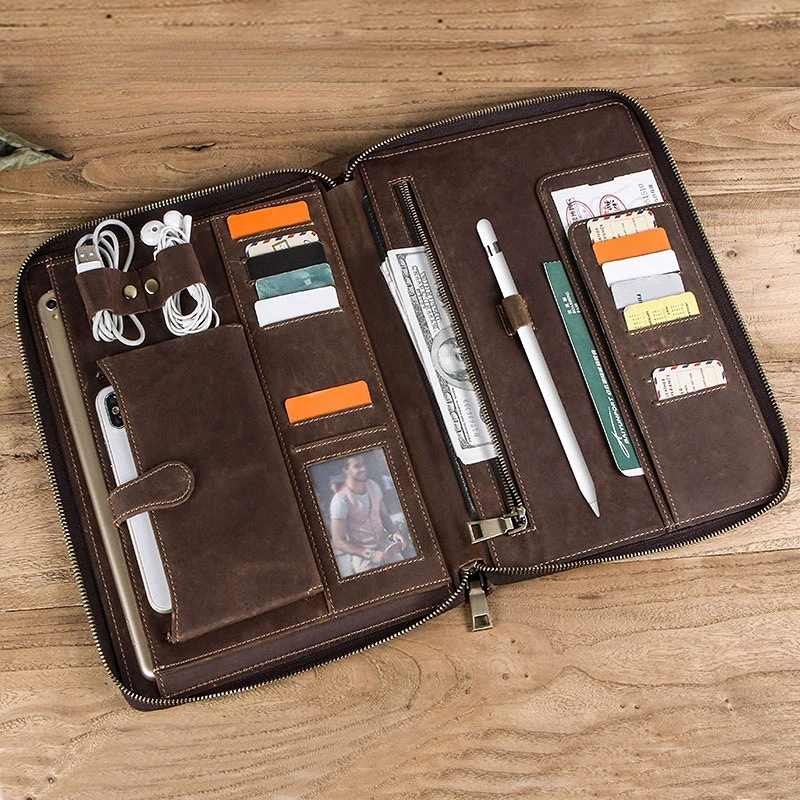 

Мужской клатч в стиле ретро из натуральной коровьей кожи, чехол-клатч 10,5 дюйма, многофункциональный деловой кошелек на молнии, чехол-Органа...