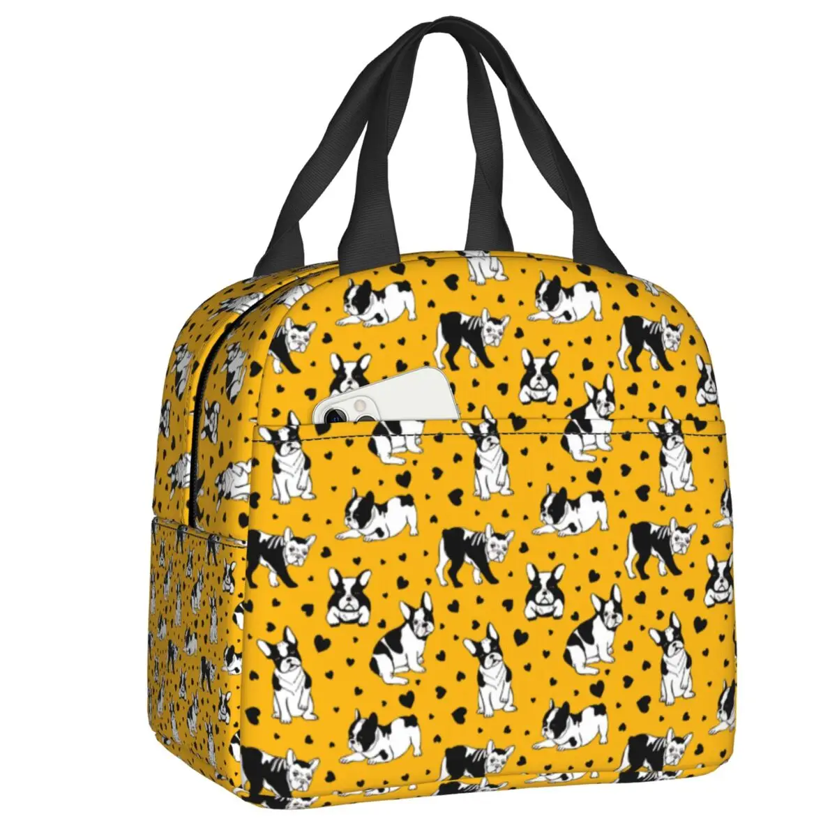 

Изолированная сумка для ланча с рисунком французского бульдога сердца, Женский мультяшный контейнер для ланча с собакой для работы, школы, путешествий, женский