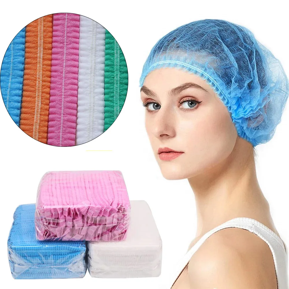 

300PCS/Lot 21" Non-woven Double Elastic Disposable Bouffant Mob Cap Black BLue Red White Pink Yellow