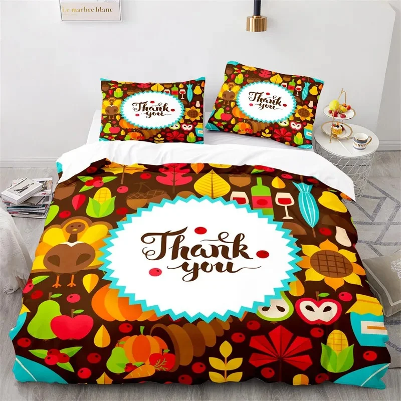 Cartoon Pumpkin Turkey Thanksgiving Day Bedding Set Girls Adult Single Twin Queen Size Duvet Cover Pillowcase