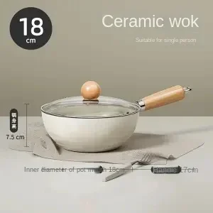 

Ceramic Small Wok for One Person Non-coated Non-stick Cooking Pan for Household Induction Cooker Fried Eggs Stir Fry Cooking