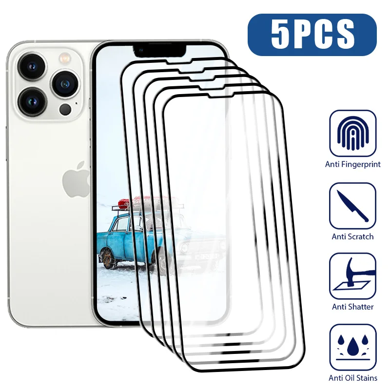 

5Pcs 9D Anti-Burst Tempered Glass For Apple iPhone 14 Plus 13 12 11 Pro Max mini Screen Protector iPhone X XR XS Protective Film