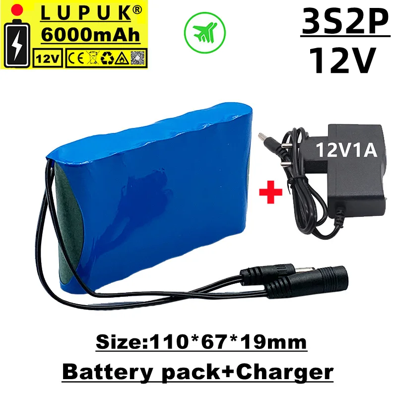 

LUPUK-12V Battery pack, 3S2P, 6000 mAh, built-in BMS Charging protection, suitable for MP3, outdoor lighting, free shipping