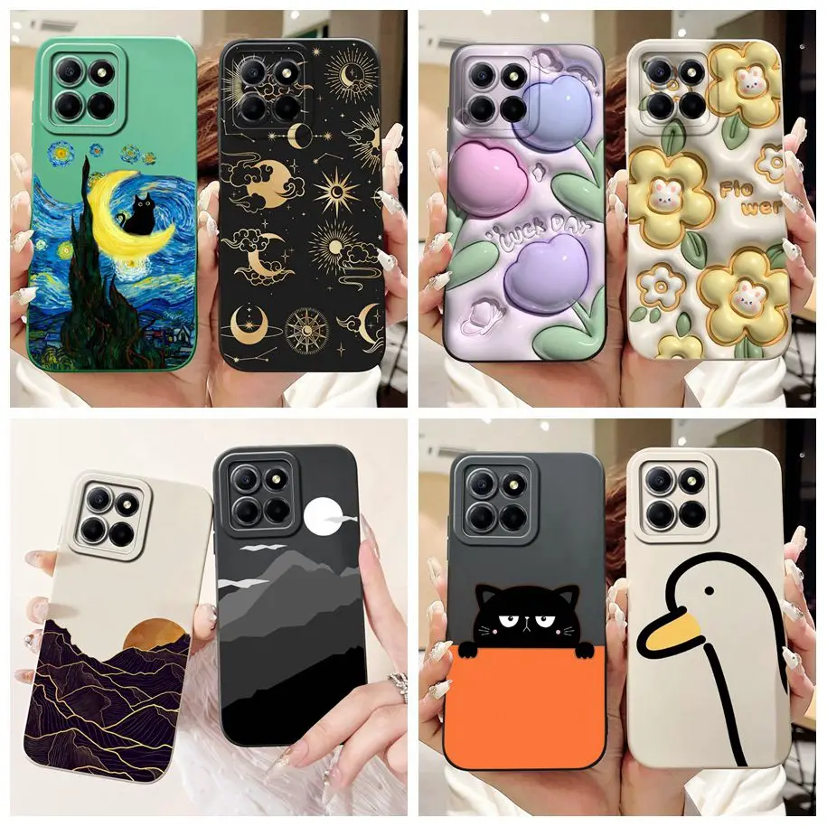 Противоударный силиконовый чехол с рисунком цветов и восхода солнца для Honor 70 Lite