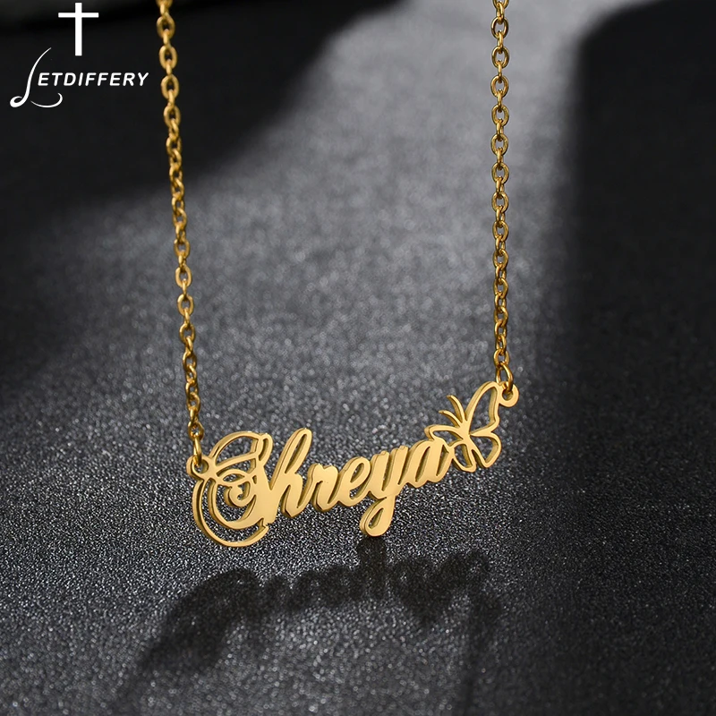 

Letdiffery Trendy Custom Names Necklace Personalized Stainless Steel Chain Butterfly Pendants Necklaces Fashion Party Birthday