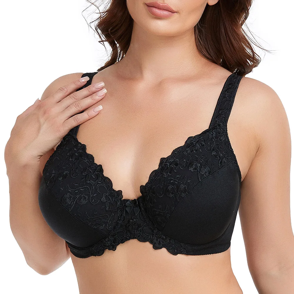 New Bra For Women Women's Minimizer Bra Full Coverage Non-Padded Underwire Lace Floral Embroidery for Female C D E F G H I J Cup