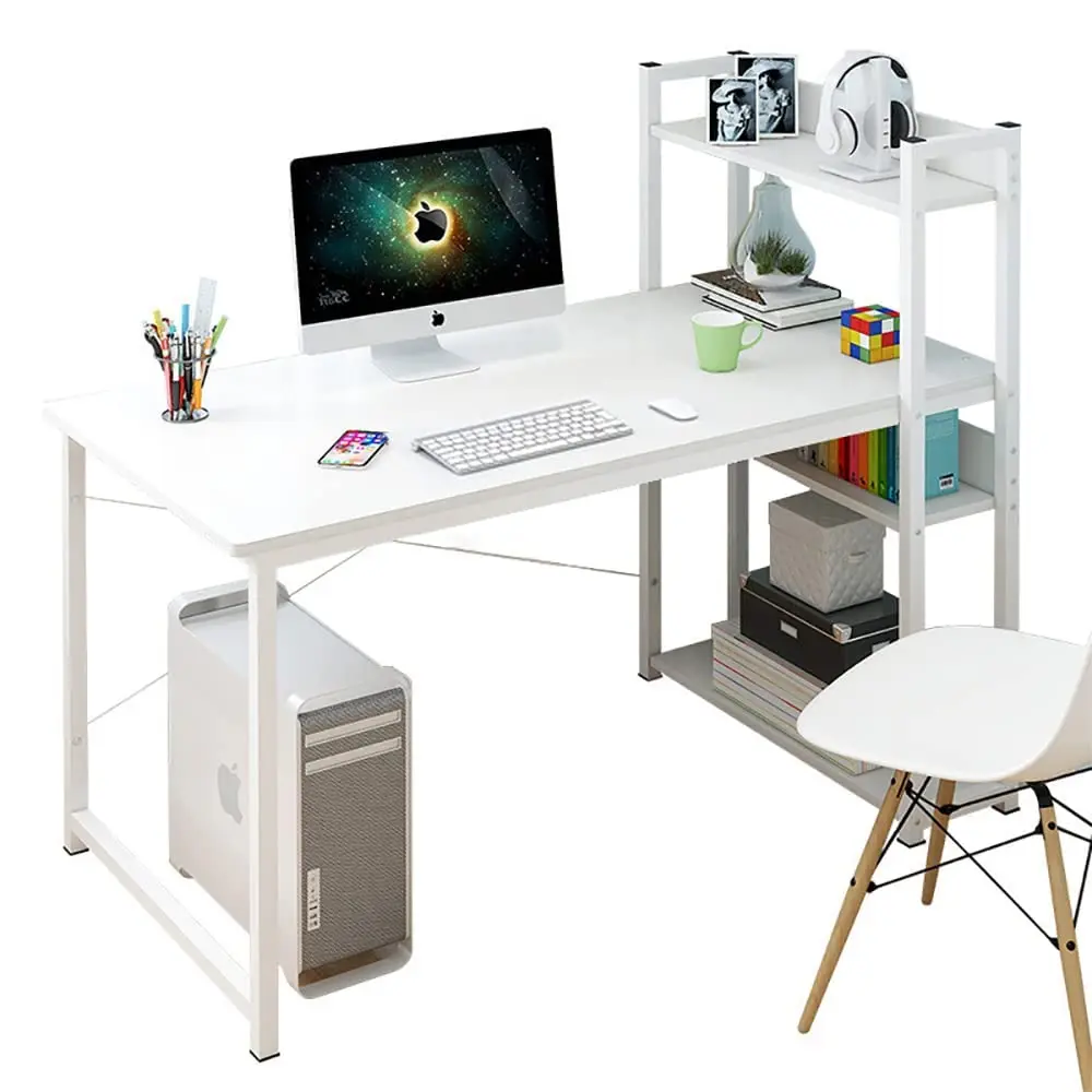 

Computer Desk With Bookshelf Home Office Game Writing Study White 120*40*74 CM