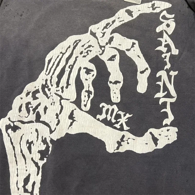 25ss стираный черный Saint Michael хип-хоп мужские толстовки 1:1 лучшее качество толстовка