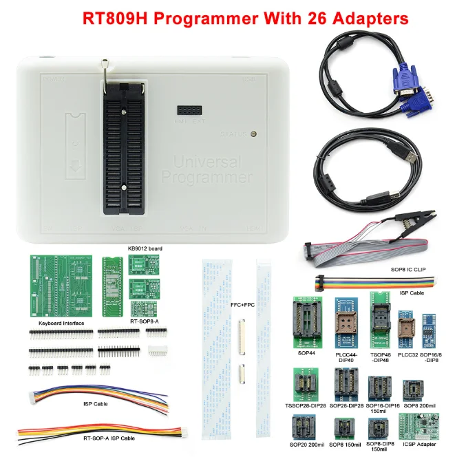 

RT809H FLASH Programmer with 26 adaptors