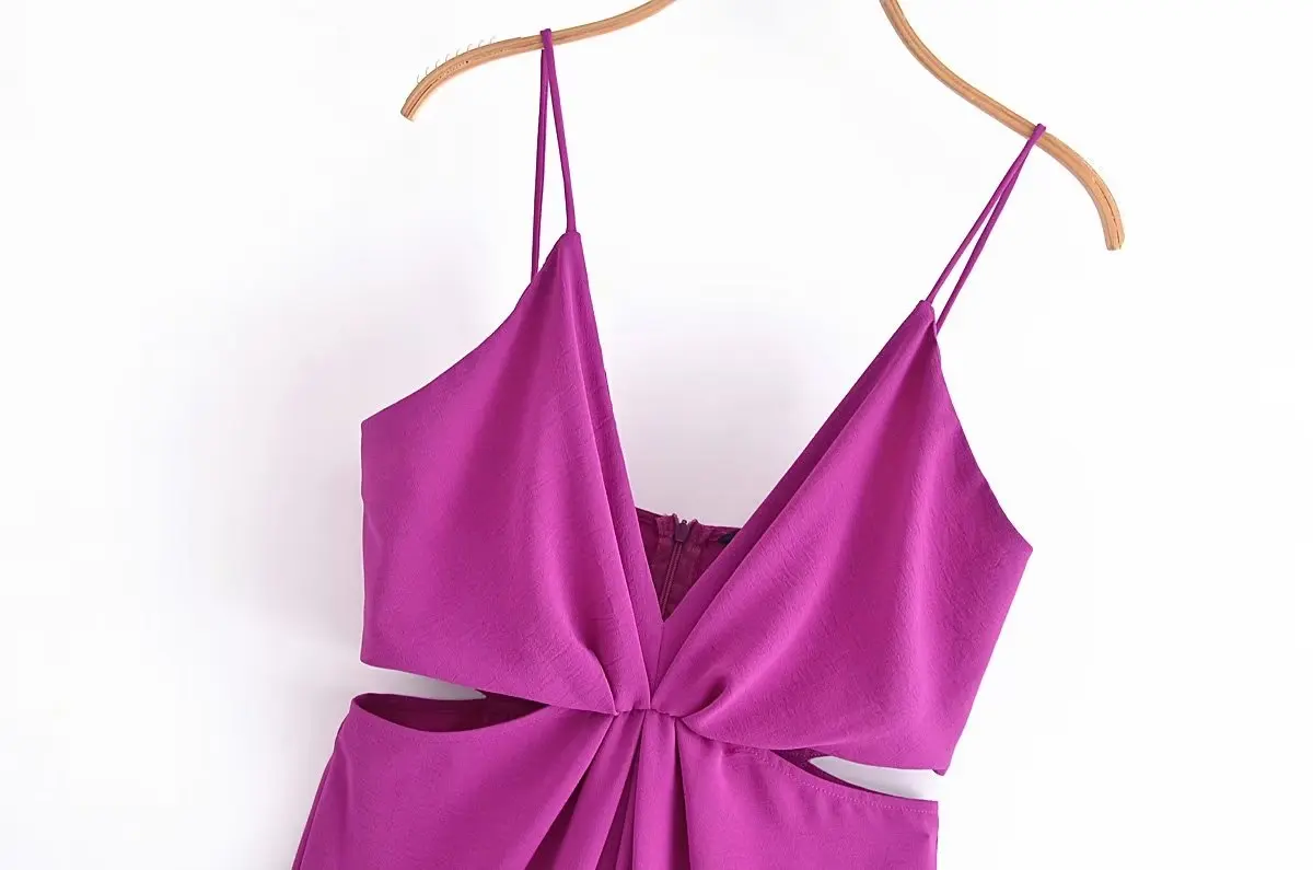 Dave&Di High Street Fashion Ladies Sexy Hollow  Jumpsuit Design French Style Purple Party Jumpsuit For Women