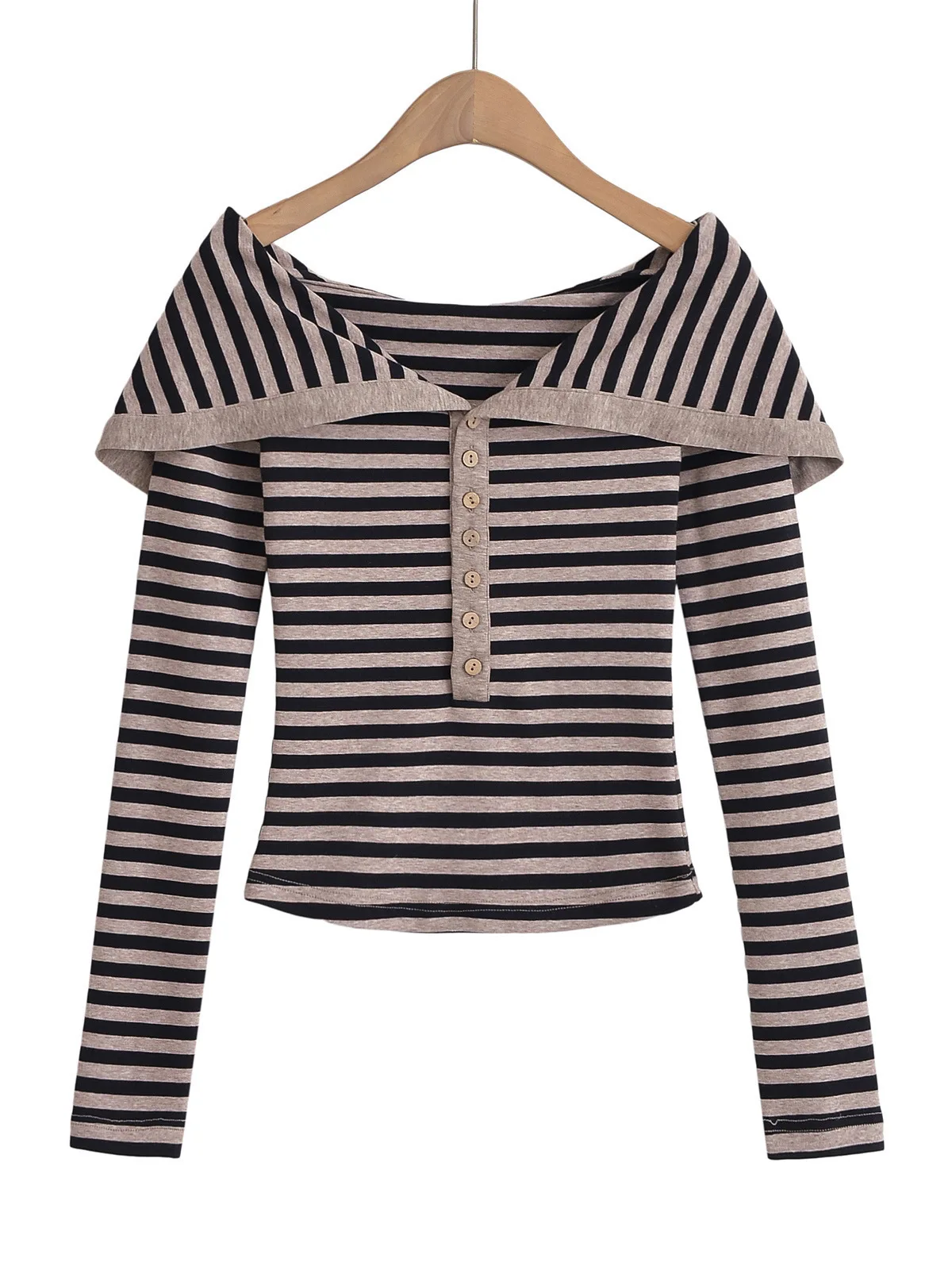 Осень/зима новинка 2024 полосатый пуловер с открытыми плечами и длинными рукавами