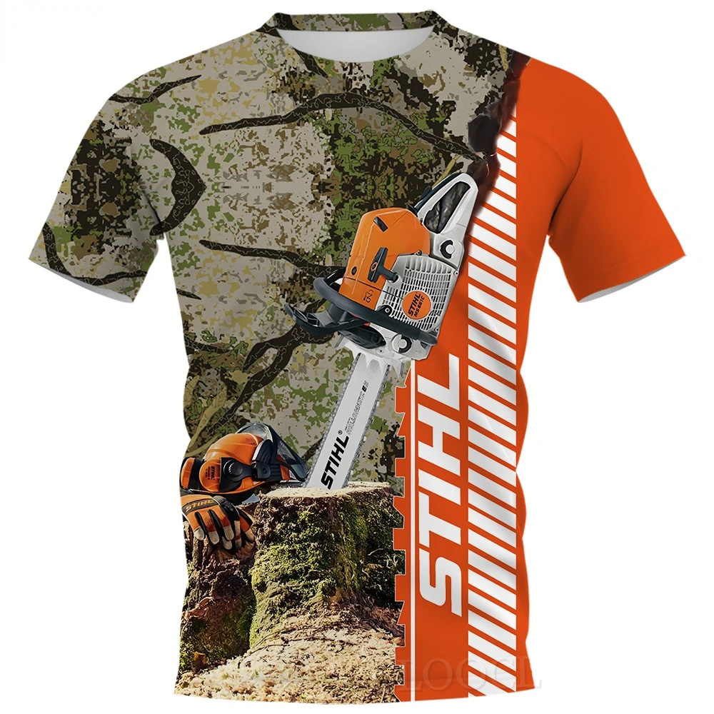 

New Men's Chainsaw Camouflage Printing Design Fashion Harajuku Style Short-sleeved Summer Casual Round Neck T-shirt