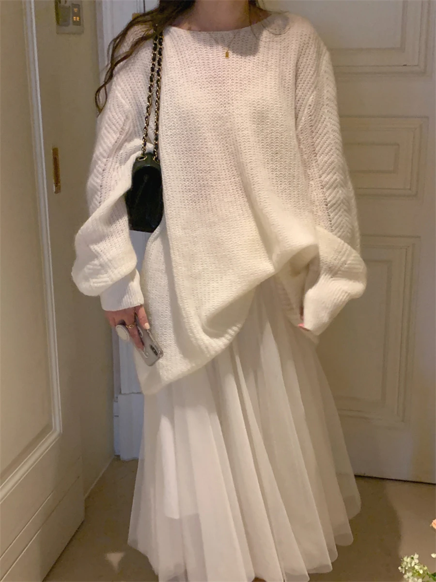 

Oversize Women Sweaters Hot Clothes Normcore Chic Elegant 2022 Autumn Winter Office Lady Streetwear Casual Knitted Tops Jumpers