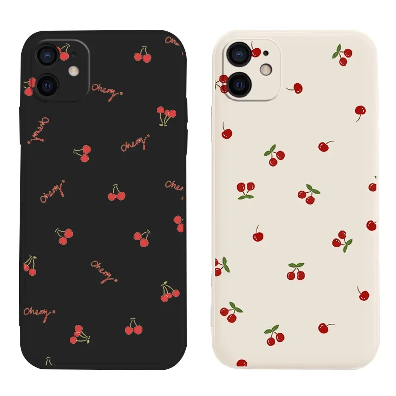 Силиконовый матовый чехол Ins Cherry для iPhone 15 14 12 11 13 16 Pro Max Mini X XR XS 7 8 Plus SE мягкая